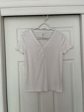 Gap Short Sleeve Ribbed Henley T White